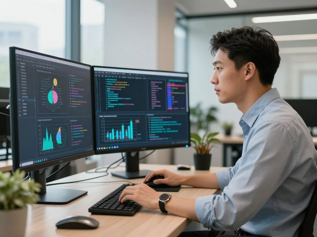 Consultant en intelligence artificielle travaillant sur un projet innovant en portage salarial