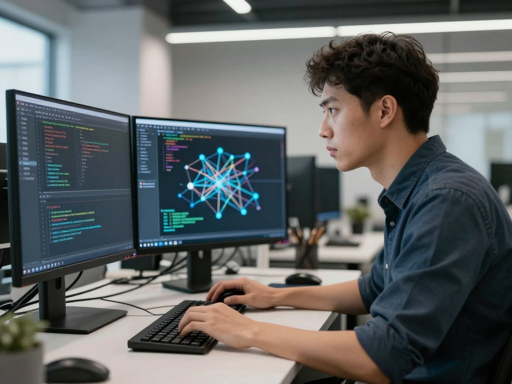 Développeur IA programmant une solution d'intelligence artificielle